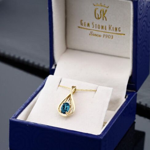 قلادة من Gem Stone King من الذهب الأصفر عيار 10 قيراط والأوبال الأزرق والألماس الأبيض على شكل دمعة للنساء (0.50 قيراط، حجر بخت شهر أكتوبر، كابوشون بيضاوي 6 × 4 مم، مع سلسلة 18 بوصة) in Saudi Arabia