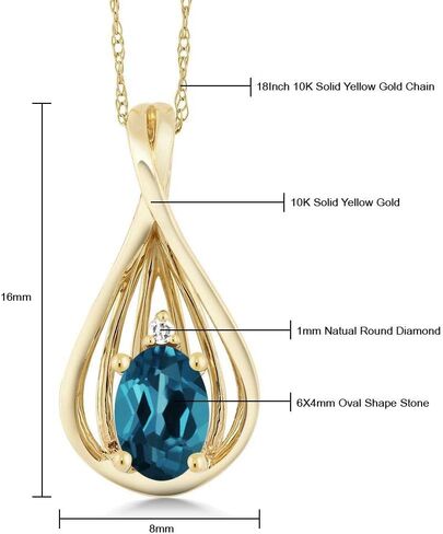 قلادة من Gem Stone King من الذهب الأصفر عيار 10 قيراط والأوبال الأزرق والألماس الأبيض على شكل دمعة للنساء (0.50 قيراط، حجر بخت شهر أكتوبر، كابوشون بيضاوي 6 × 4 مم، مع سلسلة 18 بوصة) in Saudi Arabia