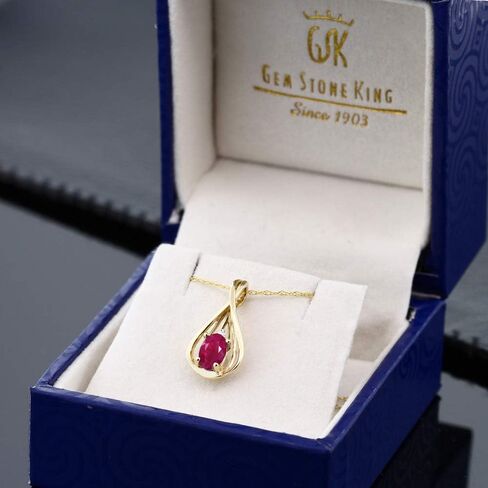 قلادة من Gem Stone King من الذهب الأصفر عيار 10 قيراط والأوبال الأزرق والألماس الأبيض على شكل دمعة للنساء (0.50 قيراط، حجر بخت شهر أكتوبر، كابوشون بيضاوي 6 × 4 مم، مع سلسلة 18 بوصة) in Saudi Arabia