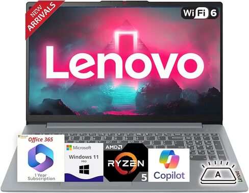 Lenovo Ideapad Captop مع Microsoft Office لمدة عام واحد ، AMD Ryzen 5 5625U (يتفوق على I7-1260U) ، 15.6 "FHD TN Anti-Glare Display ، 16GB RAM ، 512GB SSD ، WI-FI 6 ، Backlit Keyboard ، Windows 11 ، WOWPC USB in Kuwait