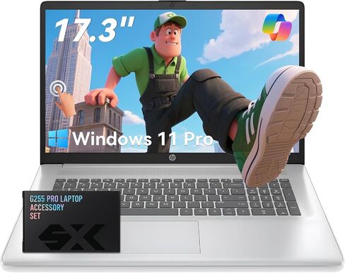 HP 17.3 "كمبيوتر محمول من شاشة اللمس ، Intel Core I7-1355U حتى 5.0 جيجا هرتز ، 32 جيجا بايت DDR4 RAM ، 1TB PCIE SSD ، HD+ Display ، Wi-Fi 6 ، Webcam ، لوحة مفاتيح Numeric ، Windows 11 Pro مع مجموعة الملحقات ، Silver in Kuwait