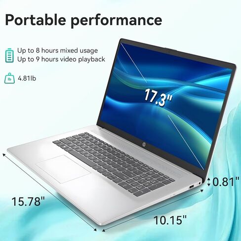 HP 17.3 "كمبيوتر محمول من شاشة اللمس ، Intel Core I7-1355U حتى 5.0 جيجا هرتز ، 32 جيجا بايت DDR4 RAM ، 1TB PCIE SSD ، HD+ Display ، Wi-Fi 6 ، Webcam ، لوحة مفاتيح Numeric ، Windows 11 Pro مع مجموعة الملحقات ، Silver in Kuwait
