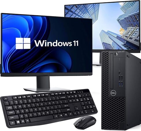 Dell Optiplex 3070 كمبيوتر سطح المكتب PC Intel Core I5-9500 6-cores ، 16 جيجابايت DDR4 RAM ، 512GB SSD ، مراقبان مزدوج 2 × 22 LED ، WiFi ، Wireless KB & Mouse ، Windows 11 Pro (Reneded) in Kuwait