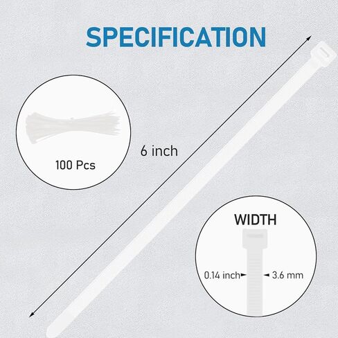 100 pcs 6 Inch Zip Ties, Zip Tie, 40lbs Tensile Strength, Zip Ties Assorted Sizes, Self-Locking Nylon Zipties Wraps Suitable for Indoor and Outdoor Use in Saudi Arabia