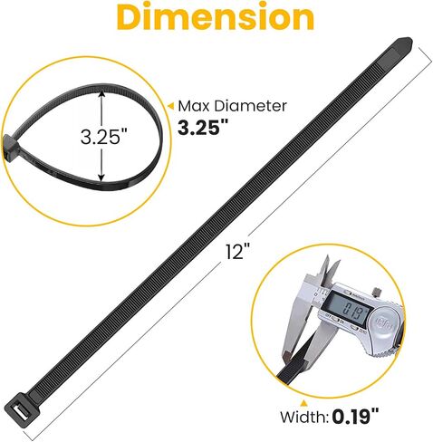 Zip Ties, 12 inch (100 Pack), Black, 50 lb UV Resistant Cable Ties for Indoor & Outdoor in Saudi Arabia