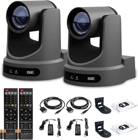 Ptzoptics Move SE 20X 1080p Full HD Advanced PTZ تتبع التتبع التتبع الكاميرا (رمادي ، 2 عبوة) مع جدار عالمي (أسود ، عبوة 2) (4 عناصر) in Kuwait