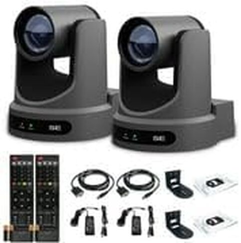 Ptzoptics Move SE 20X 1080p Full HD Advanced PTZ تتبع التتبع التتبع الكاميرا (رمادي ، 2 عبوة) مع جدار عالمي (أسود ، عبوة 2) (4 عناصر) in Kuwait
