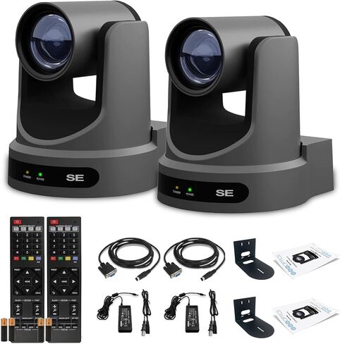 Ptzoptics Move SE 20X 1080p Full HD Advanced PTZ تتبع التتبع التتبع الكاميرا (رمادي ، 2 عبوة) مع جدار عالمي (أسود ، عبوة 2) (4 عناصر) in Kuwait