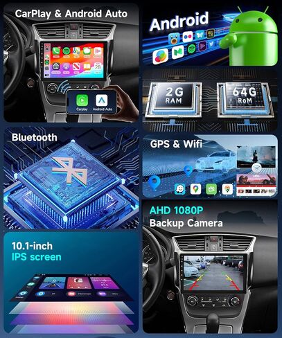 HIFI 16EQ 2G+64G CAR Stereo لـ NISSAN SENTRA SELPHY B17 2013-2017 RADIO مع CARPLAY اللاسلكي Android Auto Mirrorlink ، 10.1inch 1080p HD IPS Screen FM/RDS Bluetooth GPS WIFI WIFI in Kuwait