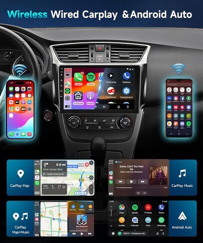 HIFI 16EQ 2G+64G CAR Stereo لـ NISSAN SENTRA SELPHY B17 2013-2017 RADIO مع CARPLAY اللاسلكي Android Auto Mirrorlink ، 10.1inch 1080p HD IPS Screen FM/RDS Bluetooth GPS WIFI WIFI in Kuwait