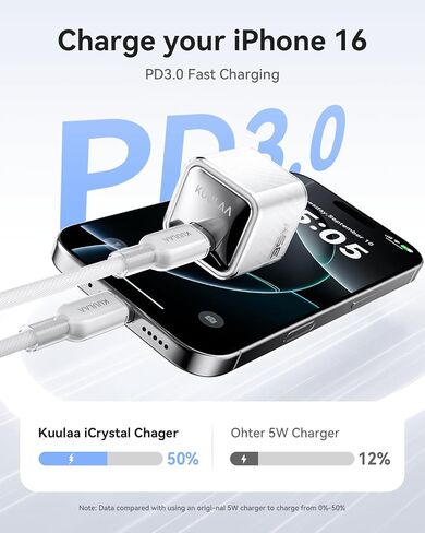 Kuulaa USB C Charger Block 35W iPhone Charger Fast Charging Gan PPS Compact Wall Chargers ، محول الطاقة USB-C لـ iPhone 16/15/14/13 ، Galaxy S25/S24/S23 (أرجواني) in Kuwait