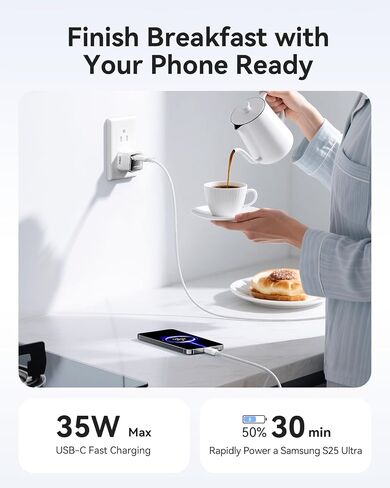 Kuulaa USB C Charger Block 35W iPhone Charger Fast Charging Gan PPS Compact Wall Chargers ، محول الطاقة USB-C لـ iPhone 16/15/14/13 ، Galaxy S25/S24/S23 (أرجواني) in Kuwait