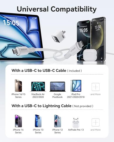 Kuulaa USB C Charger Block 35W iPhone Charger Fast Charging Gan PPS Compact Wall Chargers ، محول الطاقة USB-C لـ iPhone 16/15/14/13 ، Galaxy S25/S24/S23 (أرجواني) in Kuwait