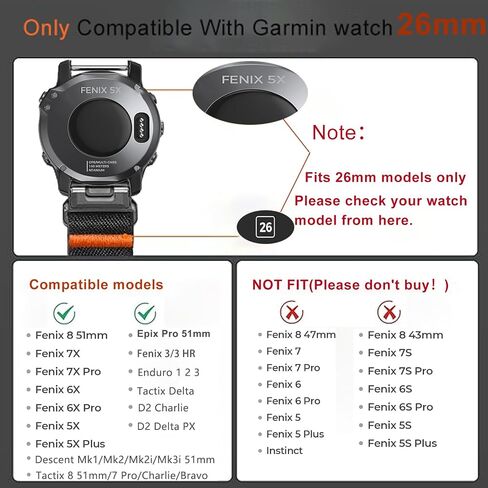 Stretchy Nylon Bands for Garmin Fenix 8 51mm Band/Fenix 5X/Fenix 7X/6X/5X Plus/6X Pro for Men,Quickfit 26mm Watch Band Fabric Replacement Sports Strap for Garmin Tactix Delta/EPIX Pro 51mm/Enduro 3 in Kuwait