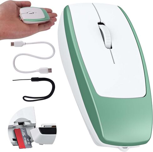 Wireless Mouse Mini Small Bluetooth with Card Reader (Up to 2TB) Portable Silent Rechargeable Optical Travel Thin Finger Mice for PC Smartphone Laptop Tablet Android Windows Gift（Gray） in Kuwait