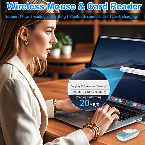 Wireless Mouse Mini Small Bluetooth with Card Reader (Up to 2TB) Portable Silent Rechargeable Optical Travel Thin Finger Mice for PC Smartphone Laptop Tablet Android Windows Gift（Gray） in Kuwait