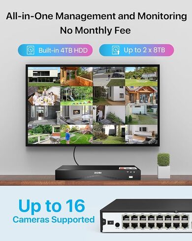 ZOSI 32CH 4K PoE Security Camera System, Face Person Vehicle Detection, 2 Way Audio, Spotlight Siren, 32pcs 8MP Outdoor Indoor IP Cameras, 32 Channel 4K NVR with 8TB HDD for 24/7 Recording in Saudi Arabia