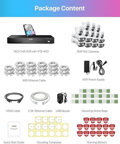 ZOSI 32CH 4K PoE Security Camera System, Face Person Vehicle Detection, 2 Way Audio, Spotlight Siren, 32pcs 8MP Outdoor Indoor IP Cameras, 32 Channel 4K NVR with 8TB HDD for 24/7 Recording in Saudi Arabia