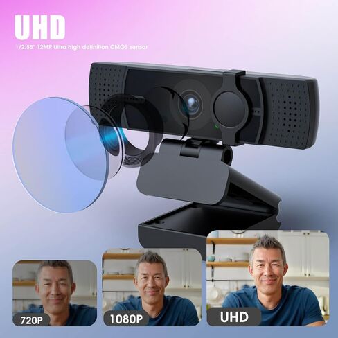 كاميرا ويب 4K للكمبيوتر الشخصي والكمبيوتر المحمول-Ultral HD 4K ، AI Autofocus ، دعم DZoom و EPTZ ، ميكروفونات إلغاء الضوضاء المدمجة وغطاء الخصوصية القابل للانزلاق لاجتماعات العمل ، المؤتمرات ومكالمات الفيديو in Kuwait