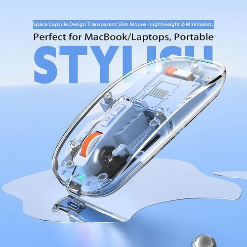 الماوس اللاسلكي الشفاف الحديث-تصميم القشرة المغناطيسية ، 3 ووضع (Bluetooth + USB مزدوج) ، سطح مكتب قابل لإعادة الشحن ، لمسة واحدة ، لجهاز MacBook/PC/iPad/Labtop (الأزرق) in Kuwait