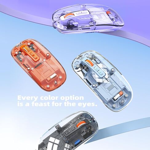 الماوس اللاسلكي الشفاف الحديث-تصميم القشرة المغناطيسية ، 3 ووضع (Bluetooth + USB مزدوج) ، سطح مكتب قابل لإعادة الشحن ، لمسة واحدة ، لجهاز MacBook/PC/iPad/Labtop (الأزرق) in Kuwait
