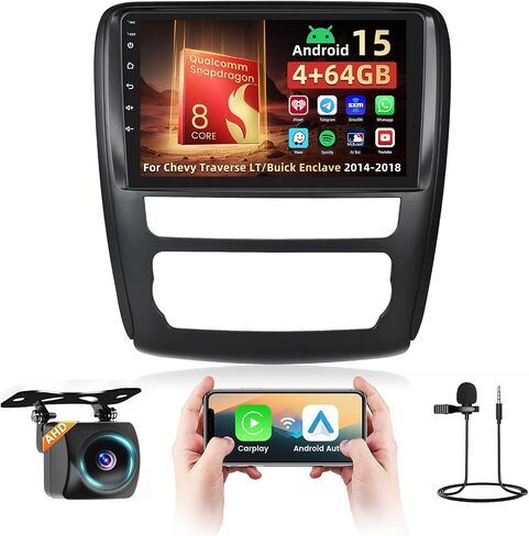 Qualcomm 8 Core Car Radio for Chevy Traverse LT/Buick Enclave 2014-2018 ، [4+64GB] شاشة Android 15 9 بوصة مع Carplay Android Auto/Bluetooth 5.0/1280 * 720p/DSP/FM/RDS/GPS/WIFI in Kuwait