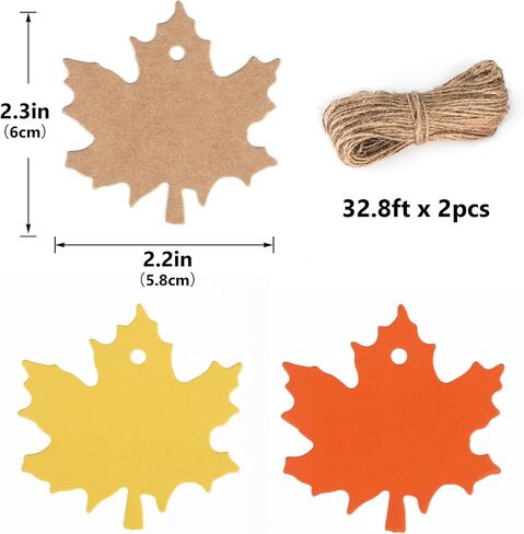 jijAcraft 150Pcs Paper Leaves Gift Tags with String, Maple Leaf Tags for Thanksgiving, 3 Colors Fall Leaves Labels, Fall Cutouts for Autumn Thanksgiving, Classroom Leaves Cutouts Artificial in Kuwait