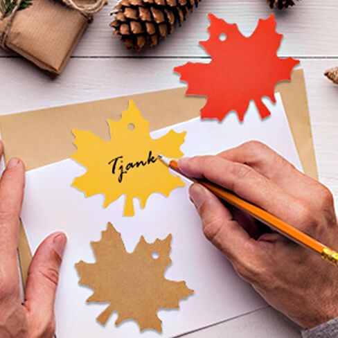 jijAcraft 150Pcs Paper Leaves Gift Tags with String, Maple Leaf Tags for Thanksgiving, 3 Colors Fall Leaves Labels, Fall Cutouts for Autumn Thanksgiving, Classroom Leaves Cutouts Artificial in Kuwait