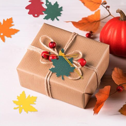 jijAcraft 150Pcs Paper Leaves Gift Tags with String, Maple Leaf Tags for Thanksgiving, 3 Colors Fall Leaves Labels, Fall Cutouts for Autumn Thanksgiving, Classroom Leaves Cutouts Artificial in Kuwait