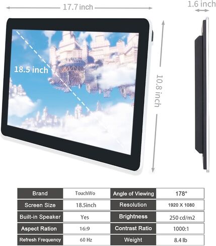 18.5 inch Android 11 Touchscreen Monitor Tablet, 16:9 FHD 1080P, WiFi & BT, Built-in Speakers, RK3568 2GB RAM & 32GB ROM, Smart Board for Classroom, Meeting & Game in Saudi Arabia