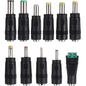 DC Adapter Plug, 11 Pcs Universal 5.5 mm x 2.1 mm DC AC Power Adapter Tips Connector Charger Adapters Kit Power Supply Plug Jack Tips for Led Strip, Laptop in Saudi Arabia