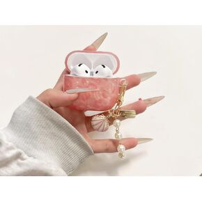علبة سماعات الرأس لـ AirPods 4 - تصميم Glitter Shell Design Soft TPU غطاء وقائي مع سلسلة مفاتيح اللؤلؤ الوردي الفاخر ، حالة لطيفة متوافقة مع Apple Airpods 4 2024 ، Pink in Kuwait