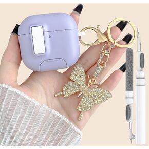 Cute Pink Airpods 4 Gen Case with Lock&Bling Butterfly Keychain for Girly Women, Unique Clear Hard Case Cover for Apple Airpods 4th Generation 2024 with Cleaning Kit&Phone Stand [US Patent] in Saudi Arabia