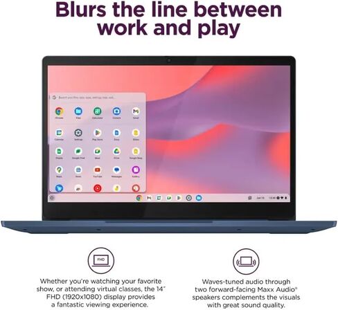 Lenovo Ideapad Slim 3 Chromebook ، كمبيوتر محمول خفيف الوزن ، 14 "HD Display- RAM 4GB RAM 320GB التخزين (64 جيجابايت EMMC+256 GB MSD) ، ARM MALI -G52 - HD 720P كاميرا - Mediatek Kompanio 520 - ABYSS Blue ، RH -Acccressors in Saudi Arabia