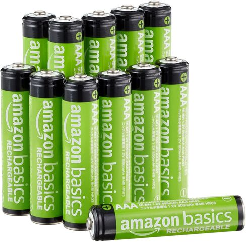 Amazon Basics 12-Pack Rechargeable AAA NiMH Batteries, 800 mAh, 1.2V, Low Self-Discharge, Pre-Charged, Recharge up to 1000x Times in Saudi Arabia