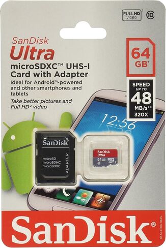Sandisk Ultra 64GB MicroSDXC Class 10 UHS CARMED تسريع ما يصل إلى 30 ميجابايت/ثانية مع محول ، عبوات خالية من الإحباط-SDSDQU-064G-AFFP-A [الإصدار القديم] in Saudi Arabia