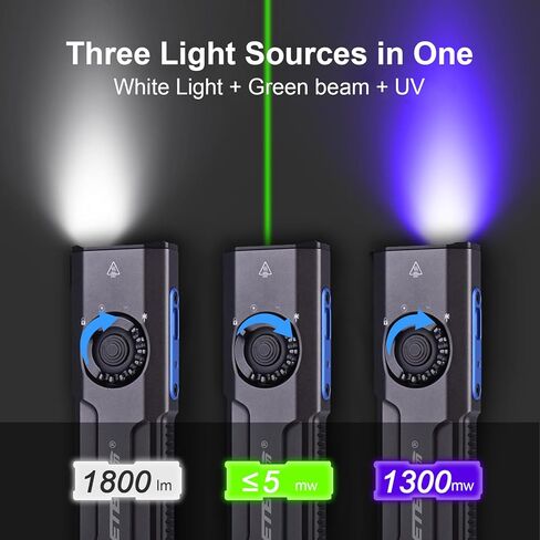 Jetbeam E26 EDC المصباح التكتيكي 2000 LUMENS USB-C قابلة لإعادة الشحن مع شعاع أخضر ، 365NM الأشعة فوق البنفسجية ومصابيح الجيب المحمولة LED الأبيض ، المصادر الثلاثية للطوارئ ، العمل ، detecton وصمة عار (مع البطارية) in Kuwait