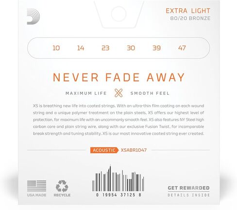 أوتار جيتار داداريو - أوتار جيتار صوتي مطلية بالبرونز XS 80/20 - XSBR1253 - أقصى عمر مع ملمس ناعم ونغمة استثنائية - لـ 6 أوتار جيتار - 12-53 ضوء in Kuwait