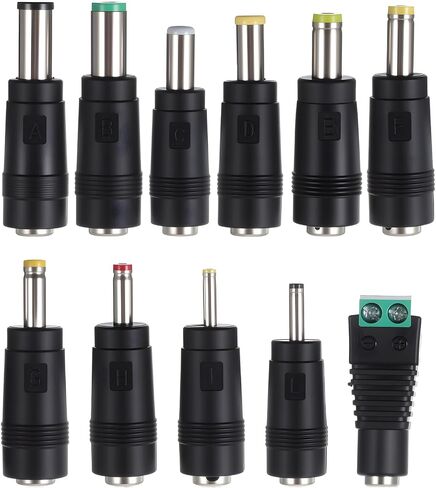 DC Adapter Plug, 11 Pcs Universal 5.5 mm x 2.1 mm DC AC Power Adapter Tips Connector Charger Adapters Kit Power Supply Plug Jack Tips for Led Strip, Laptop in Saudi Arabia