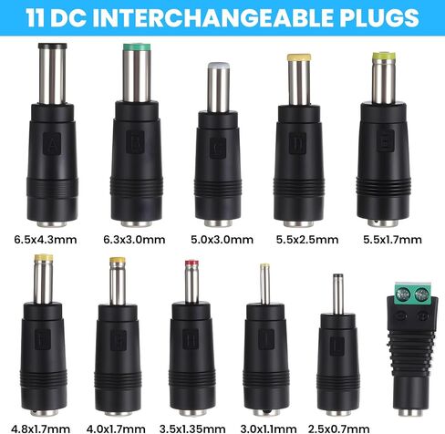 DC Adapter Plug, 11 Pcs Universal 5.5 mm x 2.1 mm DC AC Power Adapter Tips Connector Charger Adapters Kit Power Supply Plug Jack Tips for Led Strip, Laptop in Saudi Arabia