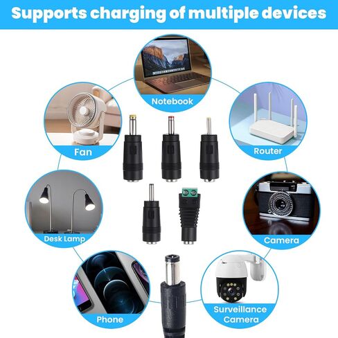 DC Adapter Plug, 11 Pcs Universal 5.5 mm x 2.1 mm DC AC Power Adapter Tips Connector Charger Adapters Kit Power Supply Plug Jack Tips for Led Strip, Laptop in Saudi Arabia