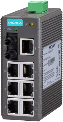 Moxa EDS-208-M-ST Ethernet Switch - Unmanaged, 8 Ports (7 x 10/100BaseT(X), 1 x 100BaseFX Multi-Mode with ST Connectors), -10 to 60C, Compatible with Desktop, Laptop, Printer, Plastic Case in Saudi Arabia