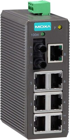 Moxa EDS-208-M-ST Ethernet Switch - Unmanaged, 8 Ports (7 x 10/100BaseT(X), 1 x 100BaseFX Multi-Mode with ST Connectors), -10 to 60C, Compatible with Desktop, Laptop, Printer, Plastic Case in Saudi Arabia