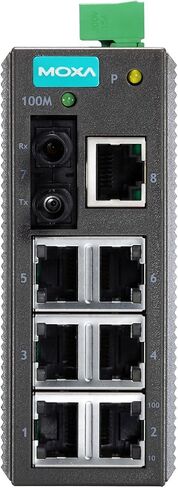Moxa EDS-208-M-ST Ethernet Switch - Unmanaged, 8 Ports (7 x 10/100BaseT(X), 1 x 100BaseFX Multi-Mode with ST Connectors), -10 to 60C, Compatible with Desktop, Laptop, Printer, Plastic Case in Saudi Arabia