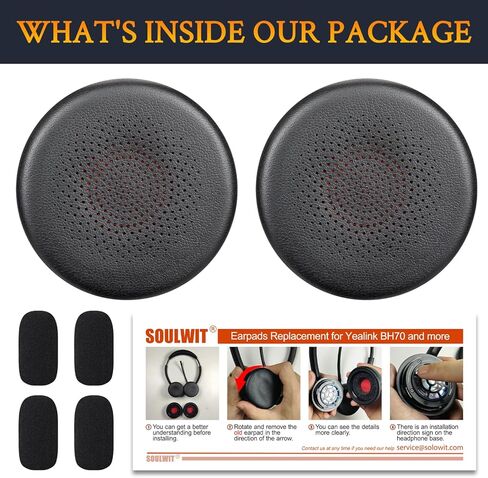 SOULWIT Earpads Replacement + Microphone Pop Filter for Yealink BH70/WH64 Headset, Ear Pads Cushions with Soft Protein Leather, High-Density Memory Foam - Black in Saudi Arabia