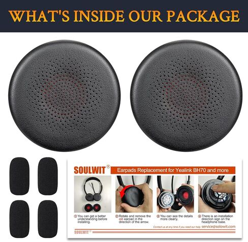 SOULWIT Earpads Replacement + Microphone Pop Filter for Yealink BH70/WH64 Headset, Ear Pads Cushions with Soft Protein Leather, High-Density Memory Foam - Black in Saudi Arabia