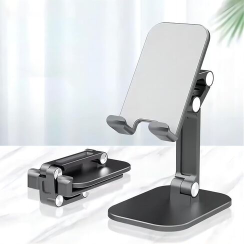 Cell Phone Stand for Desk, Adjustable Angle Height Foldable Cell Phone Desktop Holder Compatible with 4-13 Inch Mobile Phone/iPad/Tablet - Black in Saudi Arabia