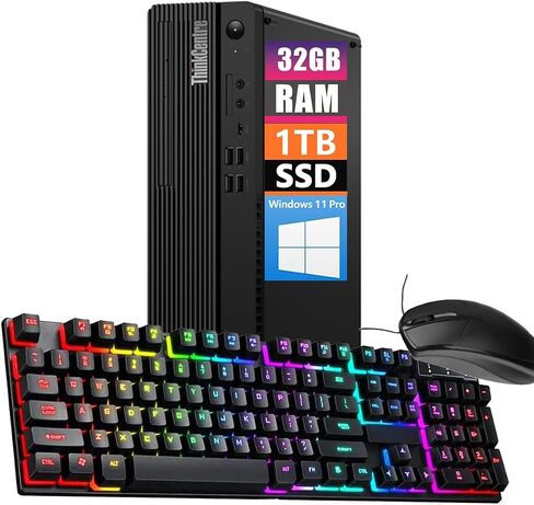 Lenovo ThinkCentre M70s SFF PC Desktop, Windows 11 Pro, Core i3-10100, 32GB RAM, 1TB SSD, Keyboard & Mouse, WiFi USB(Renewed) in Saudi Arabia