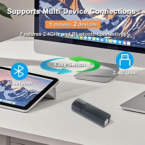 الفئران اللاسلكية الفأر Bluetooth Mini صامت Dual Mode 2.4 جيجا هرتز و Bluetooth الفئران الكمبيوتر مع حالة خفيفة الوزن القابلة لإعادة الشحن الماوس اللاسلكي الصغير لجهاز الكمبيوتر المحمول كمبيوتر المكتب Macbook Gift ، أسود. in Kuwait