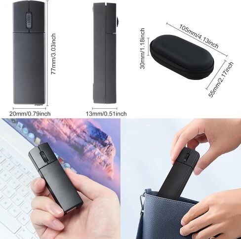 Wireless Mouse Bluetooth Mini Silent Dual-Mode 2.4GHz & Bluetooth Computer Mice with Case Lightweight Rechargeable Portable Small Wireless Mouse for Laptop PC Desktop MacBook Tablet Kids Gift, Black in Kuwait